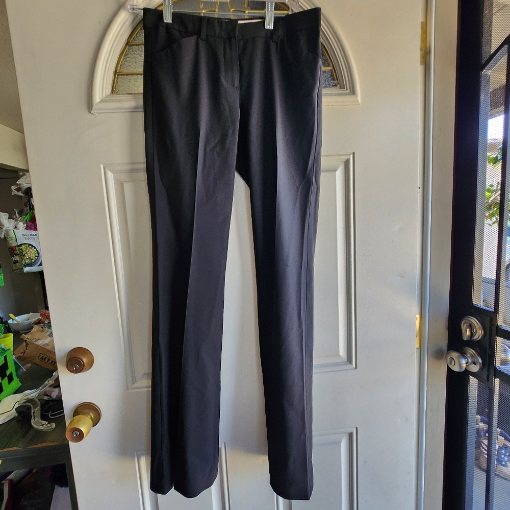 Theory Stretch Wool Straight Full Length Black Trousers High Rise Pockets Sz 0